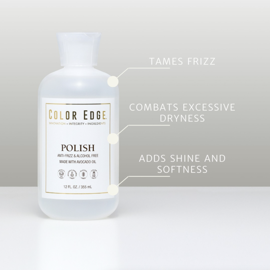 Polish Benefits. Tames Frizz, Combats Excessive Dryness, Adds Shine and Softness